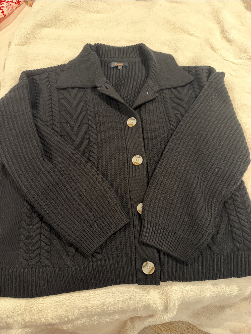 Quince Black Cable-Knit Button-Front Cardigan - Picture 1 of 3
